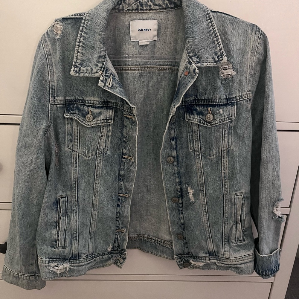 Old Navy Women's Distressed Denim Jacket - Blue